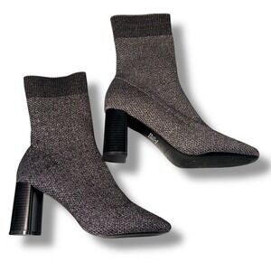 ZARA Women's 9.5/40 Stretch Knit Sock Ankle Boots Black Glitter Metallic Heeled